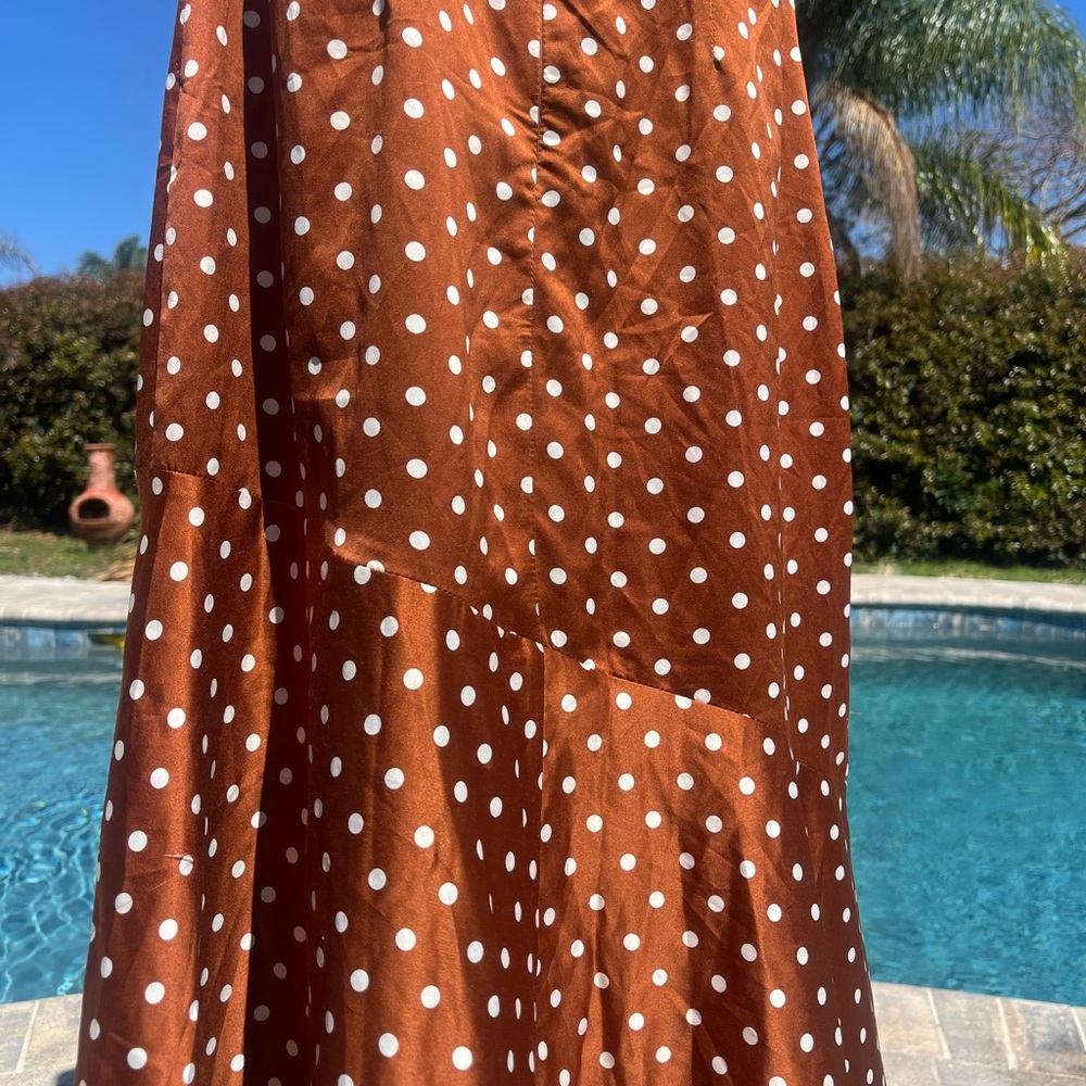 J.O.A. Rust Brown Polka Dot Slip Dress NWT size small - Picture 7 of 10